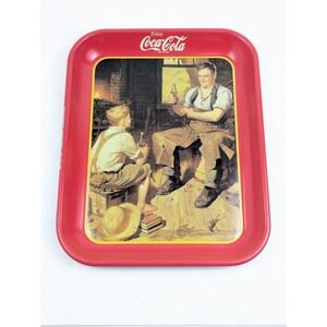 Coca Cola Coke Serving Tray Aluminum Village Blacksmith 1987 Collectible Red‎